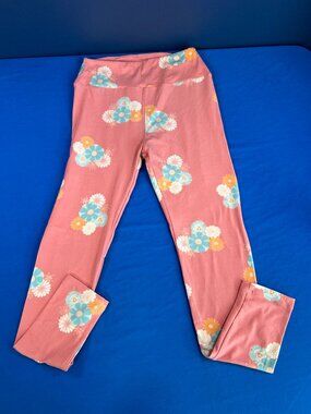 Lularoe is Leggings Groovy Pastel Flower Cluster with Pink Background
